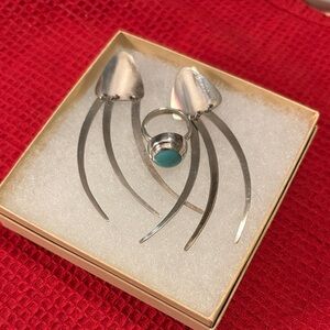 Sterling Silver Ring with Turquoise Cabochon - Blue